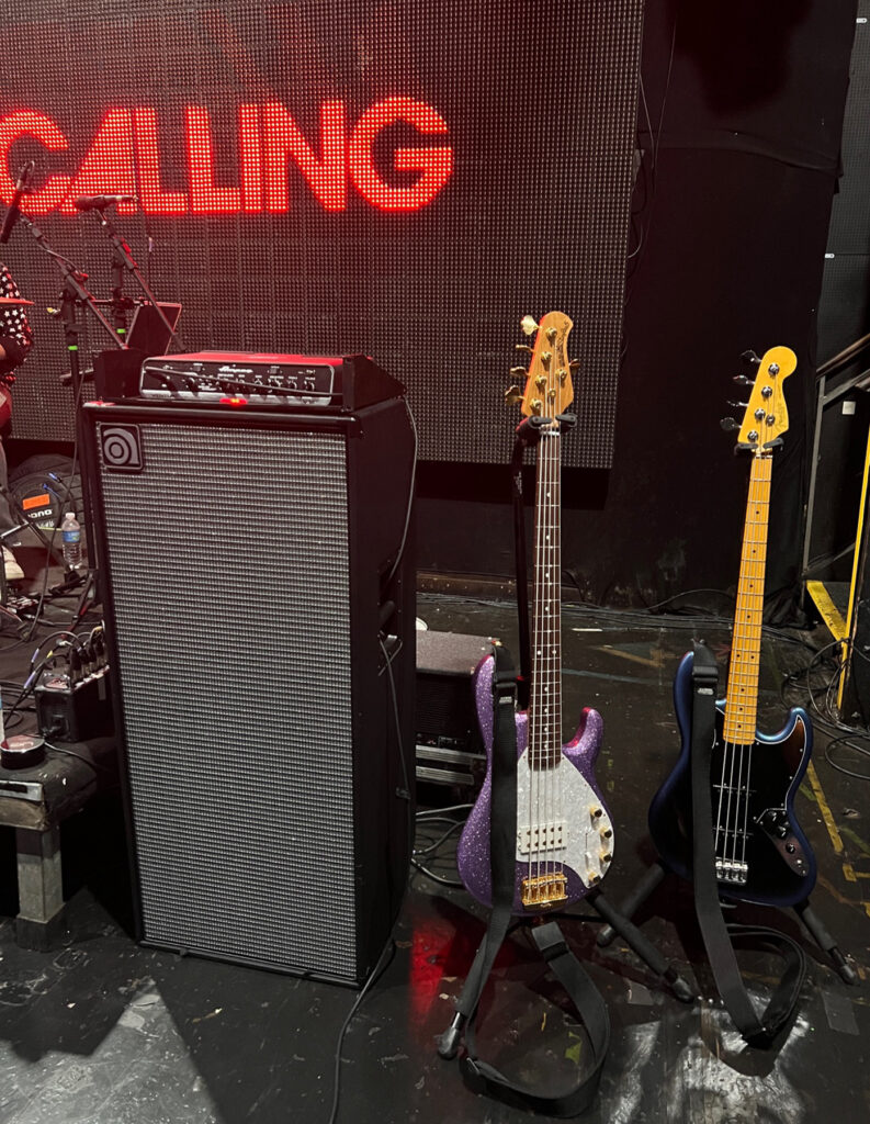 The Calling on tour stage with Ampeg Venture VB-88, Venture V12, and 2 bass guitars